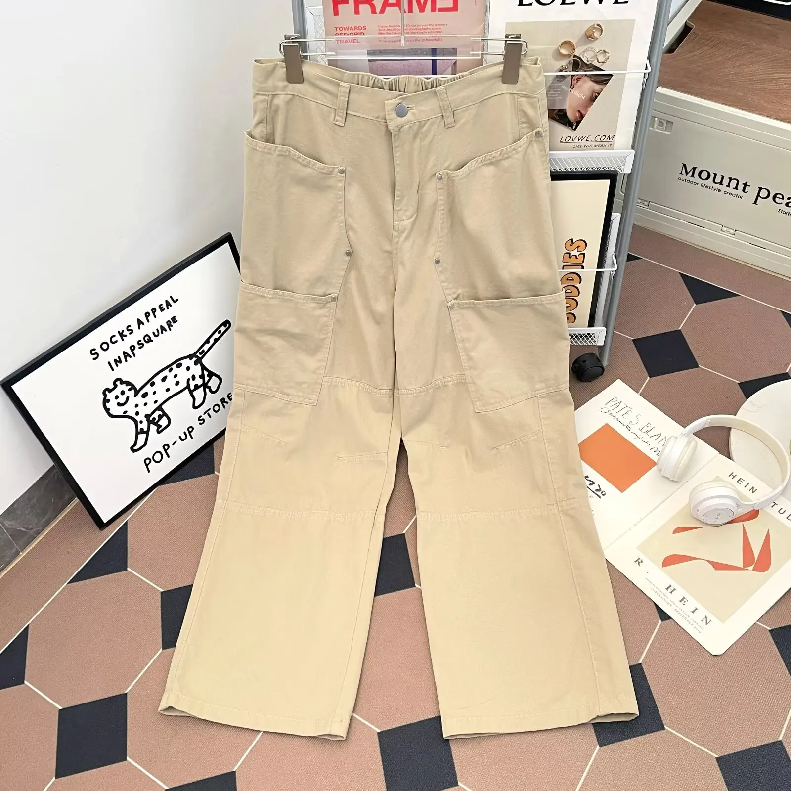 

Мужские винтажные рабочие брюки в американском уличном стиле с карманами, прямые, зауженные, повседневные, с высокой талией, длинные