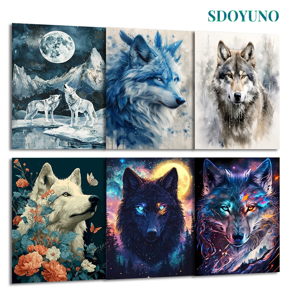 

SDOYUNO Painting By Numbers Draw For Adults Animals wolf Canvas Markers By Numbers Picture Paint Handiwork Kits Oil Home Decor
