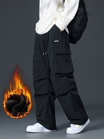Men's Winter Cargo Pants Fleece-Lined Thick Warm Pants Wide-Leg Straight Fit Windproof Insulated Trousers Asian Size L-8XL