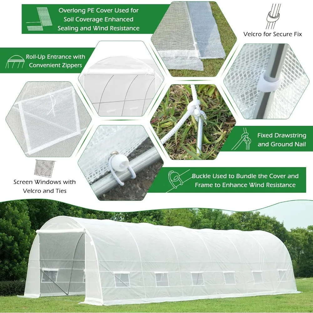 Imagem -06 - Atualizado Galvanizado Steel Frame Greenhouse Zipper Door Outdoor Garden Supplies Jardinagem Botânica Crossbar Branco 26x10x66 Pés