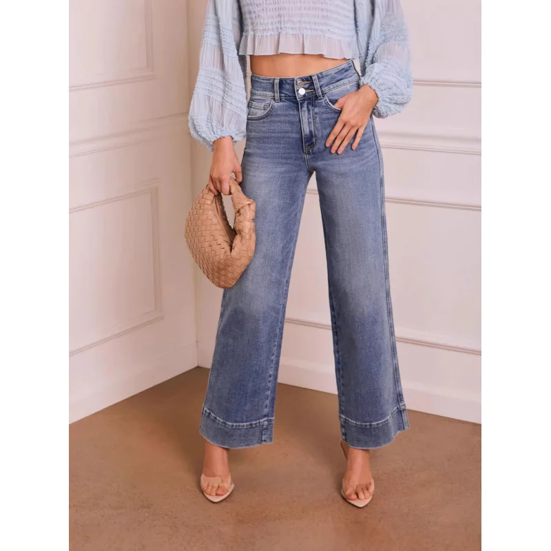 Fashion Casual High Waist Straight Leg Women's Stretch Cowboy Pants Quality 2026 Style