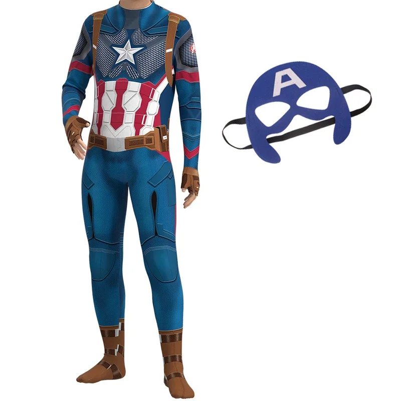 Marvel Capitan America costume cosplay per bambini con maschera ragazzi supereroe spandex body compleanno regalo di Natale festa vestire