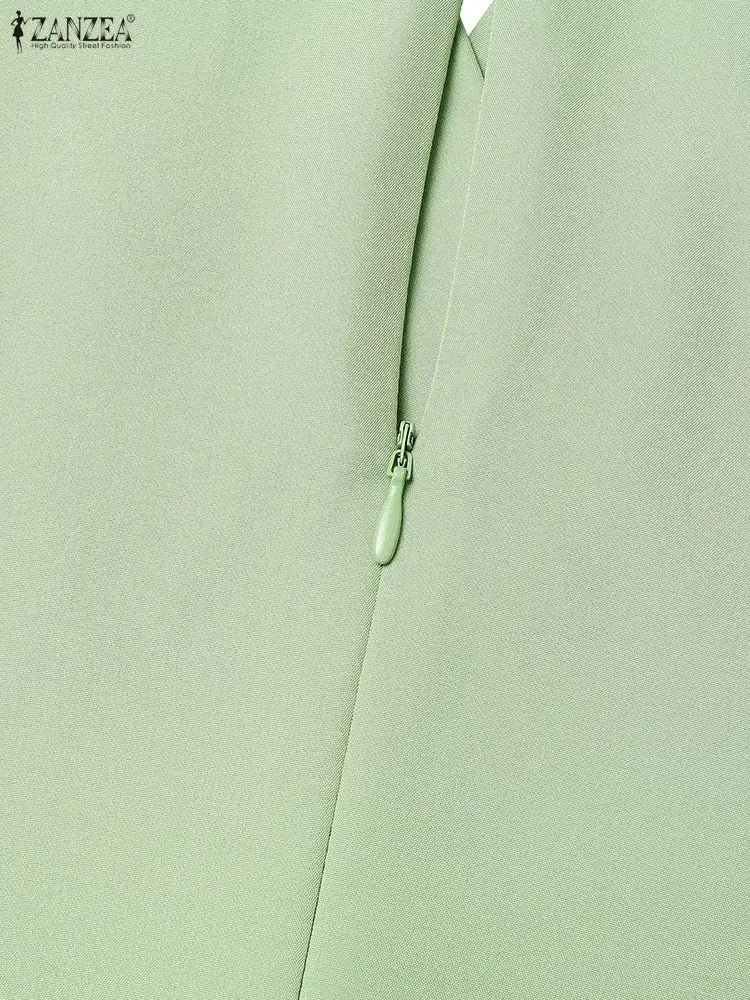 ZANZEA 2025 Women's Elegant A-Line Party Dresses Fashion Wedding Guest V-Neck Short Sleeve High Waisted Tucked Maxi Dress