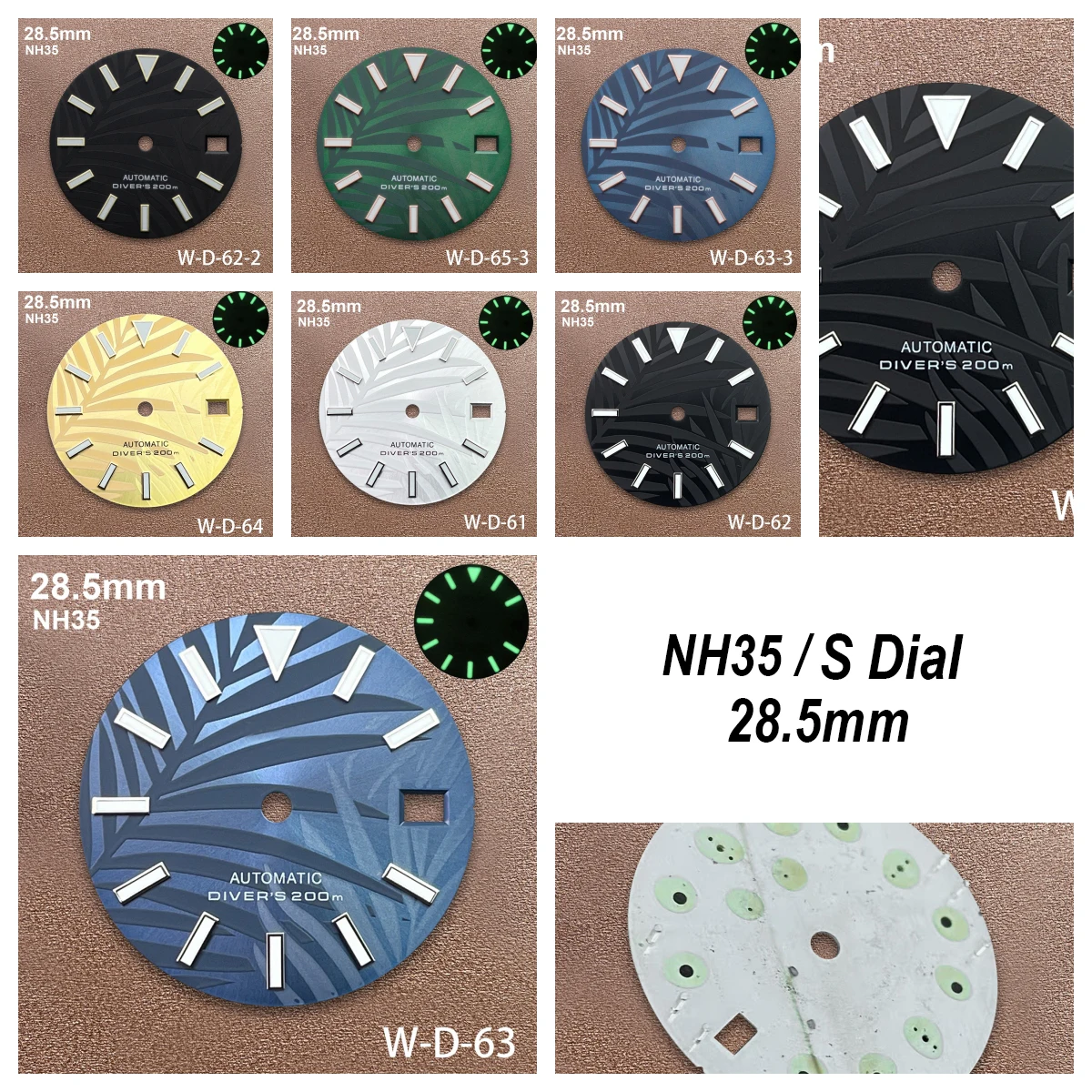 

28.5mm S Logo Bamboo Leaf Dial Suitable For NH35/NH36/7S/4R Japan Movement Green Luminous Watch Modification Accessories