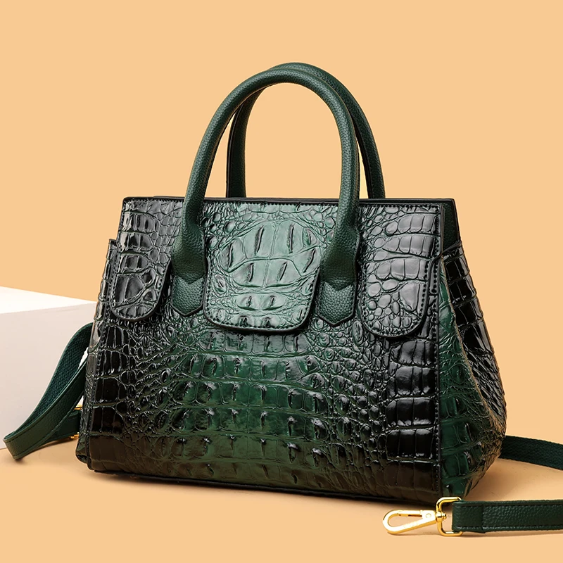 Bolsa padrão crocodilo clássica para mulheres, bolsa de Boston, pasta de negócios, grande capacidade, bolsa de escritório, marca de moda