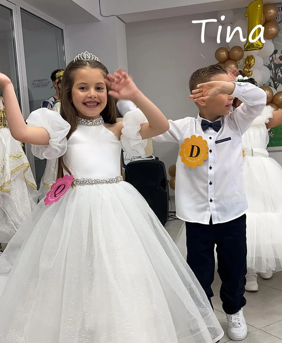 Princess White Flower Girl Dress for Wedding Sleeveless Organza Floor Lenght Infant Baptism Gowns First Communion Gowns Custom