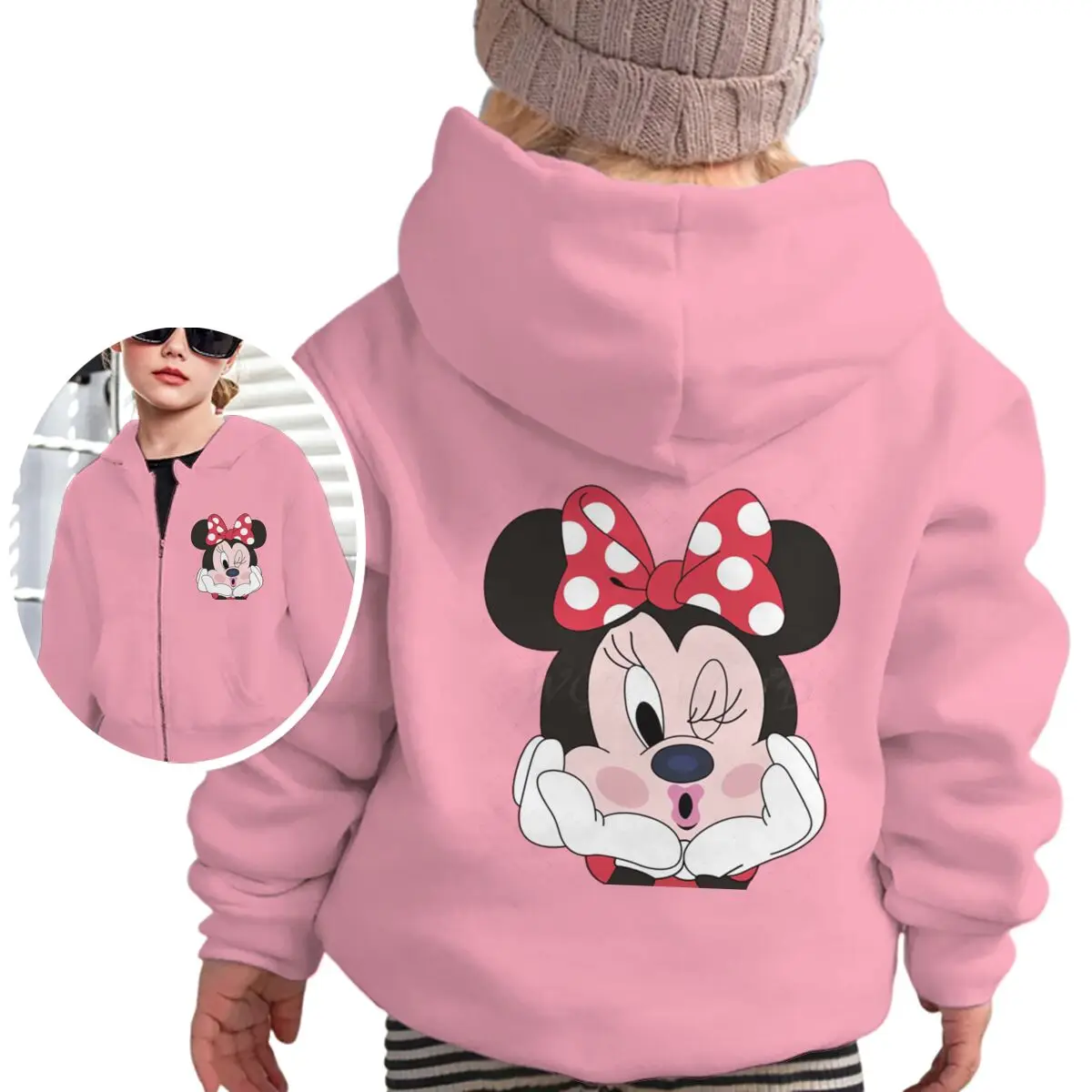 

Girls Sweet Minnie Mouse Sweatshirt Kid 3-12 Year Zipper Hoody Coat Kawaii Gifts Cartoon Minnie New Fashion Casual Hoodies