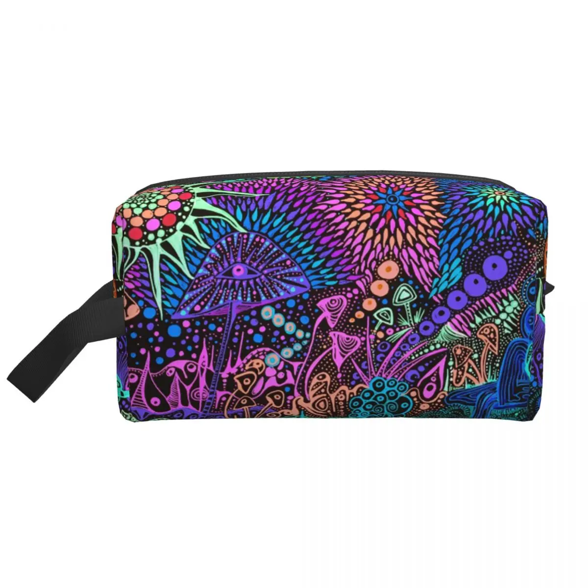 Magic Mushroom Trippy Psychedelic Neon Pastel Goth Toiletry Bag Cosmetic Makeup Organizer for Women Beauty Storage Dopp Kit Box