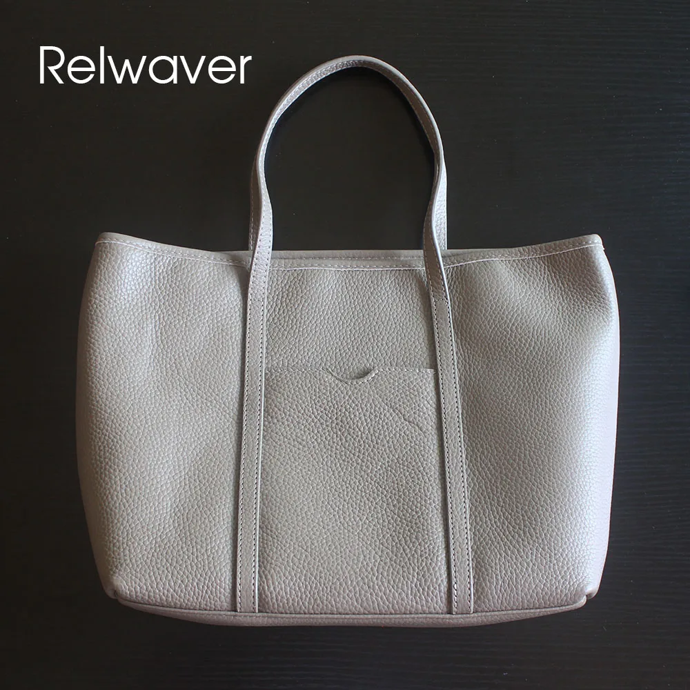 Relwaver women tote bag genuine leather 2023 spring casual soft women's handbags elephant grey open big commute ladies handbags