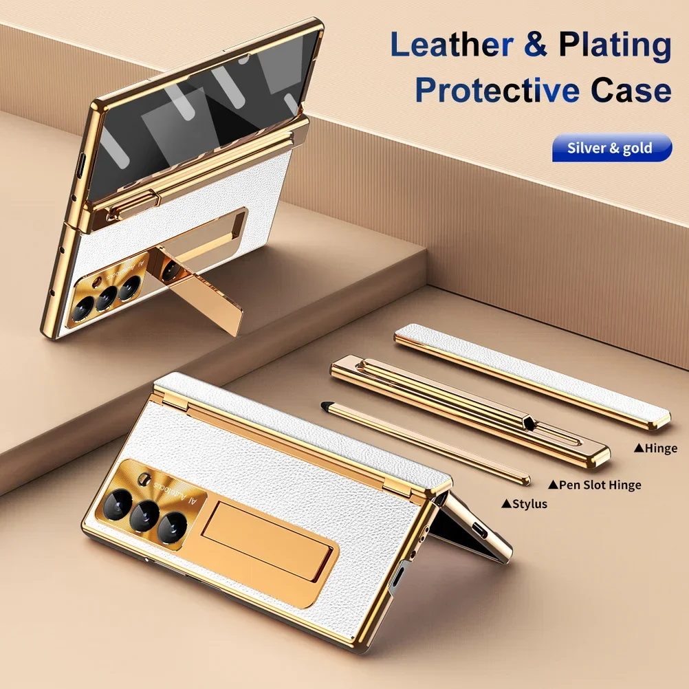 

Luxury Business Sle Magnetic Hinge Tempered Glass Film Holder Phone Case for Samsung Galaxy Z Fold 7 6 5 4 3 Lens Protect Cover