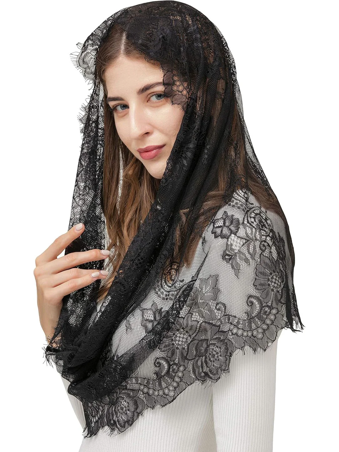 Black Lace Veil Spanish Style Lace Traditional Vintage Inspired Infinity Shape Mantilla Veil Latin Mass Head Covering