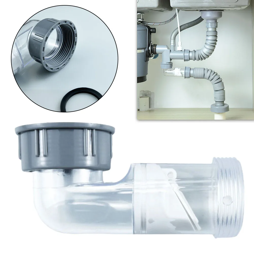 1pc 45mm Kitchen Transparent Deodorizing Elbow Check Valve Lateral Side Drain Pipe Wash Basin Drainage Sink Drain Hose
