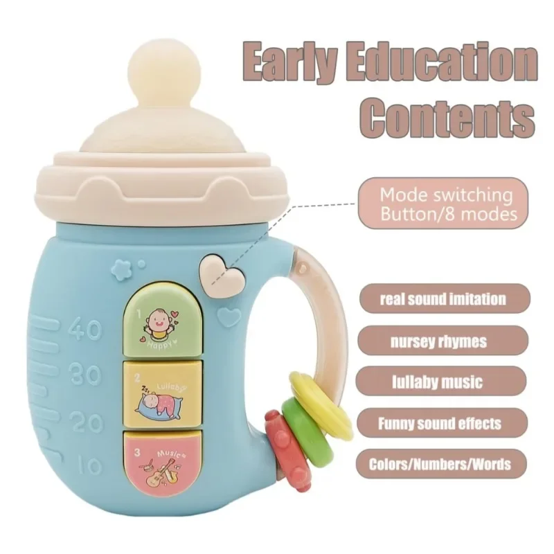 Cute Baby Bottle Light Up Music Toys for 18M+, Bottle Shape Teething Toys, Early Learning Educational Infant Toys for Baby