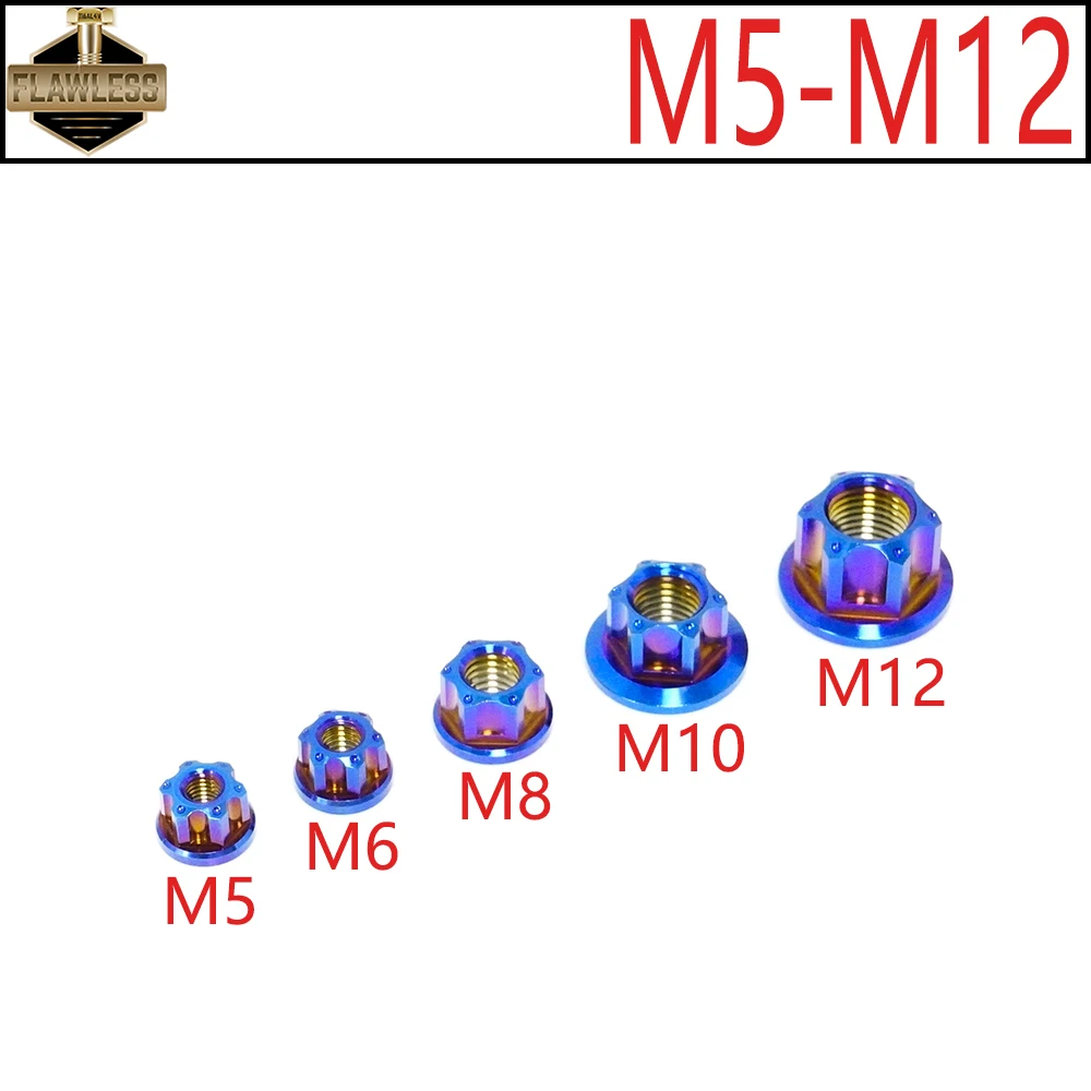 FLAWLESSTI M5 M6 M8 M10 M12 M14 Gr5 Nakrętka tytanowa Dźwignia sprzęgła hamulca Zębatka przednia tylna Nakrętka Alxe Do S1000RR Tmax 560