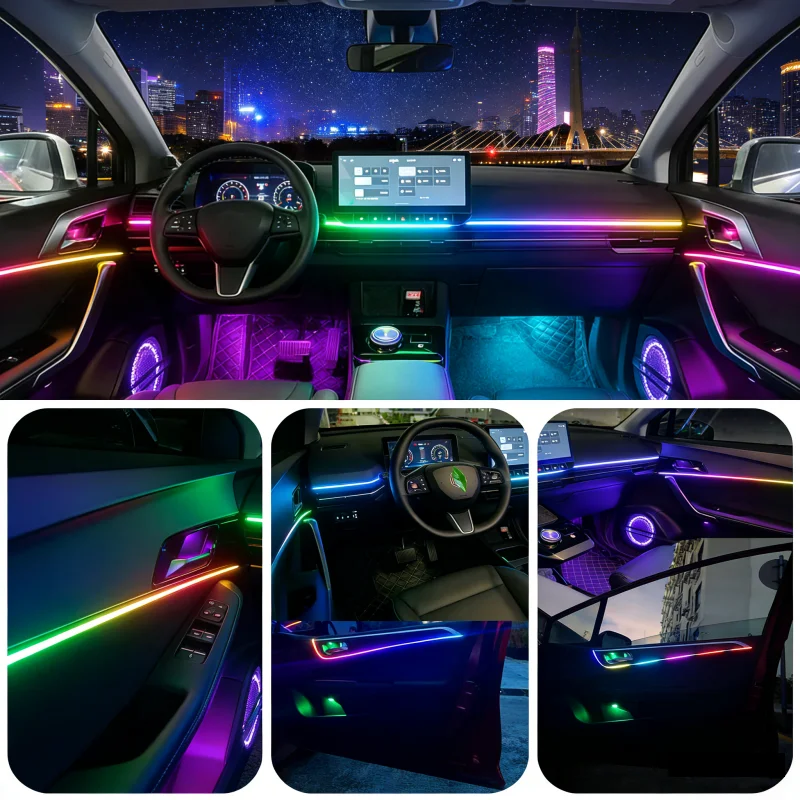 

Universal 18 In 1 Full Color Streamer Car Ambient Lights RGB 64 Color LED Interior Hidden Acrylic Strip Symphony Atmosphere Lamp
