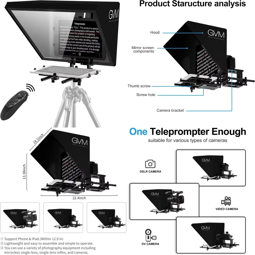 

GVM Official TQ-L Professional Interview Foldable Teleprompter for Smartphone DSLR Camera Live Video Record BlueTooth Control