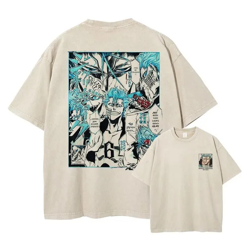 Vintage Washed Bleach Espada Group Graphic Tee Unisex Oversized Anime Streetwear Short Sleeve T‑Shirt