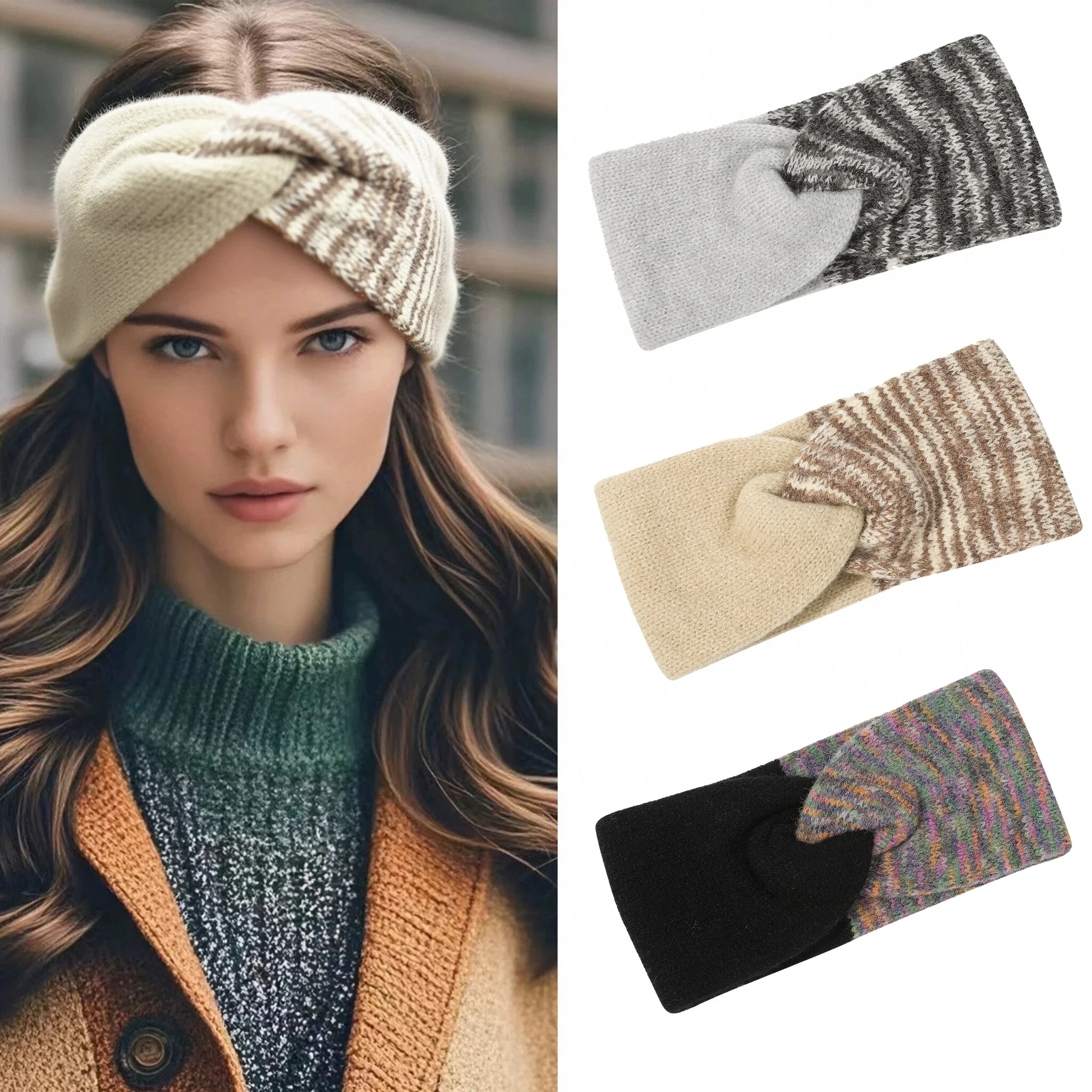 

New Model Elegant Cross Knotted Knitted Headband with Women Ear Warmer Autumn Winter Thermal Headwrap Elastic Hair Bands