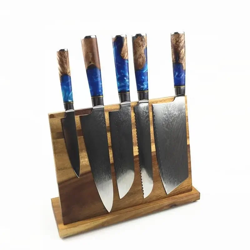 Knife Block 12.5 X 9 Inches Double Side Magnetic Knife Holder Three Powerful Magnets Strip  Acacia Wood  Kitchen Accessories 주방