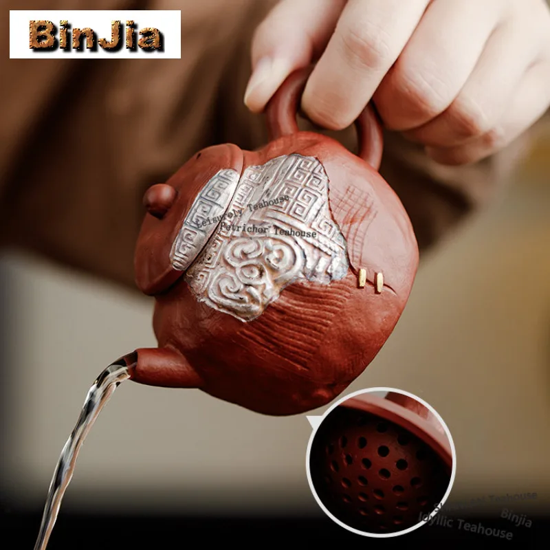 

160 мл Фиолетовая глина Красная грязь Позолоченный Серебряный Чайник Ретро Чайник Чайник с шариковым отверстием Чайные предметы Коллекция принадлежностей