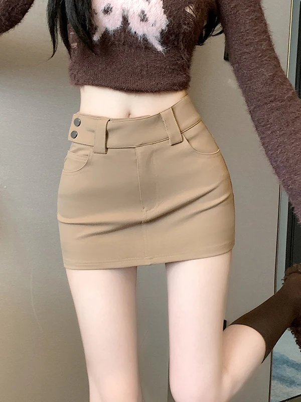 

Американская ретро-юбка цвета хаки для женщин, весна-осень, сексуальная короткая юбка А-силуэта с высокой талией, эластичная облегающая юбка для повседневной носки и офиса