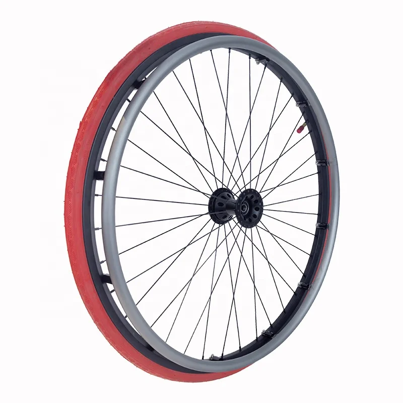 Aluminum Double Layer Rim 700C 28x1 23-622 28 Inch Basketball Wheelchair Wheel Red Rubber Tire For Handicap Users