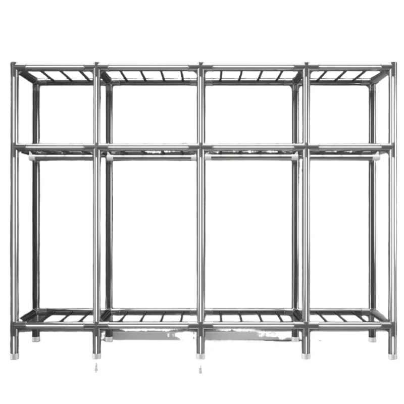 26MM Steel Pipe Closet, Home Bedroom Wardrobe with Dust-Proof Curtain, Easy Assembly Full Metal Frame Storage Cabinet for Adults