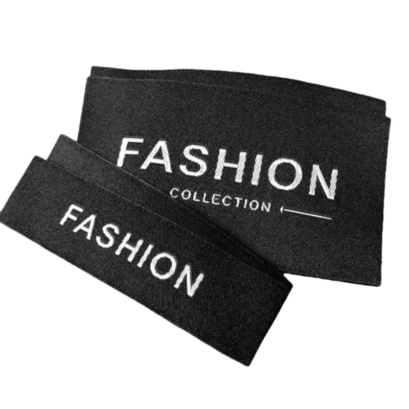 

Custom Name Logo High Density Damask Main Clear Letter Woven Clothing Hem Care Instruction Tags Fold Labels For Clothes