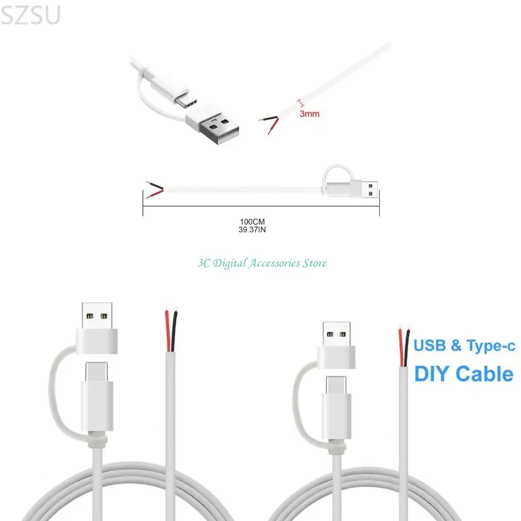 SZSU USB C Male Bare Cable Pigtail Open End Extension Cable 5V 2A DIY Connector