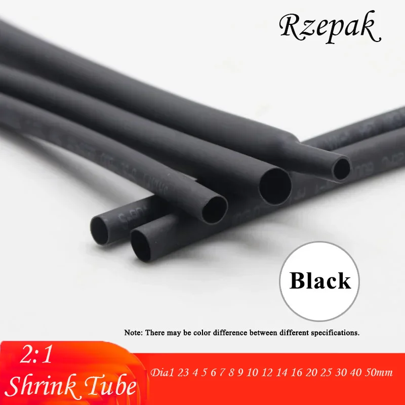 

1M Heat Shrink Tubing Diameter 1 2 3 4 5 6 7 8 9 10 12 14 16 20 25 30 40 50mm 2:1 Black Insulated Polyolefin Heat Cable Sleeving