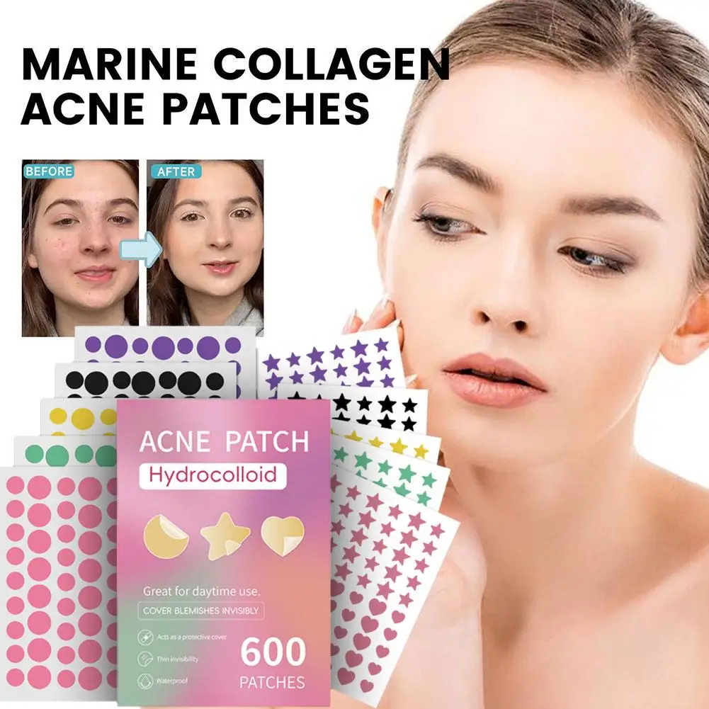 Five-color Large-size Mixed Acne Patch 600 Counts Star Sticker Cover Skin Pimple Acne Acne Invisible Patch Treatment Heart V0w7