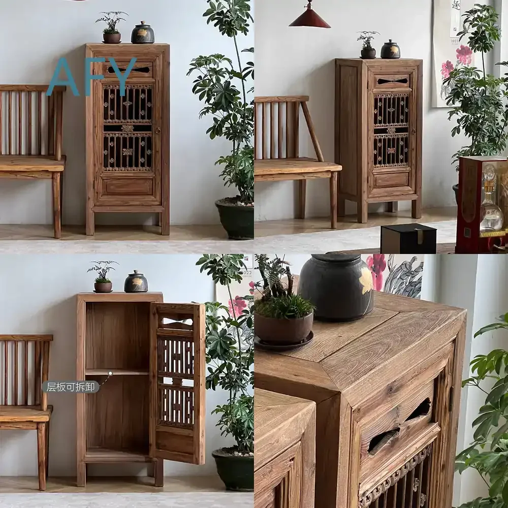 Wabi Sabi Solid Wood Storage Cabinet for Living Room TV Stand Sideboard Buffet Table for Chinese Elm Wood Window Cabinet B&B