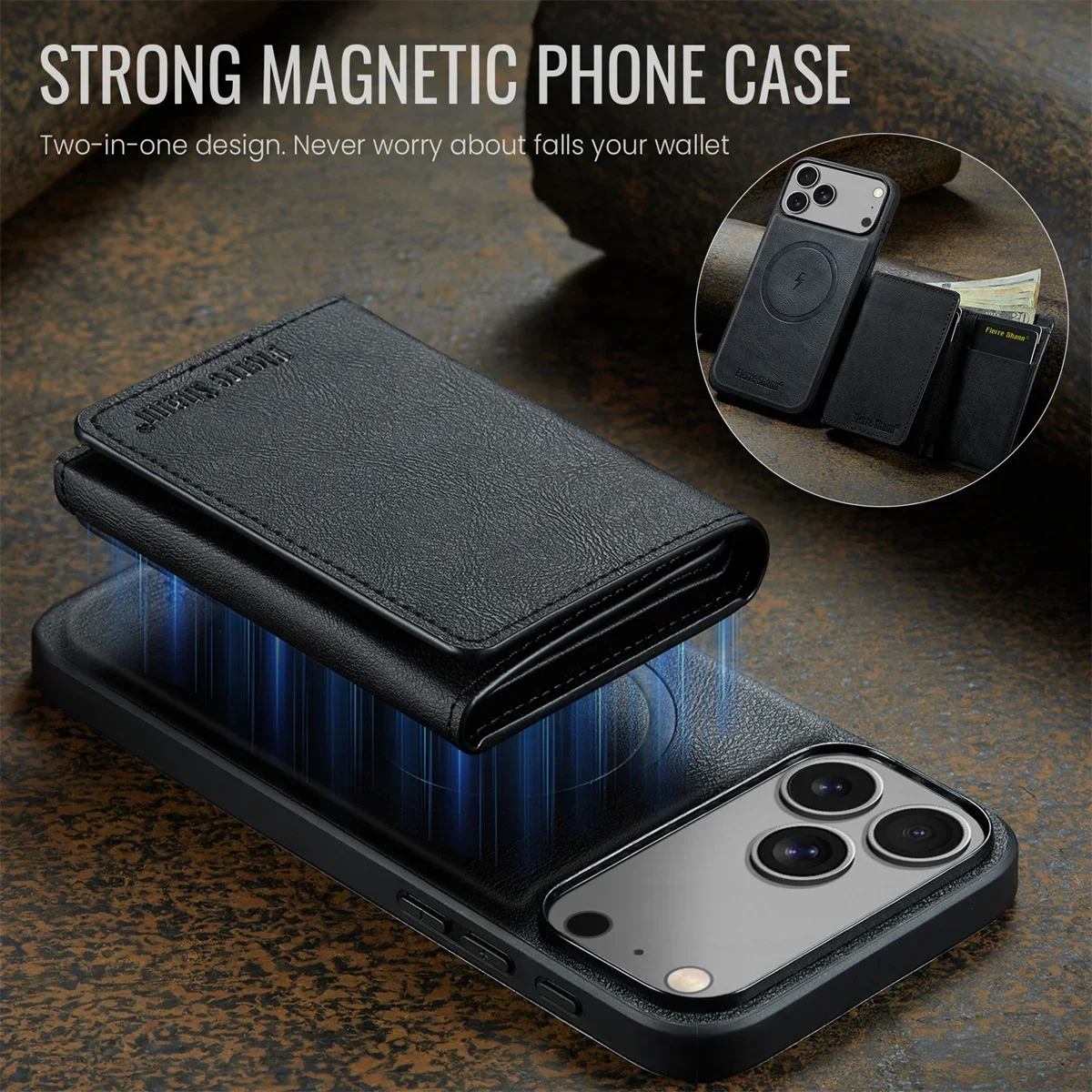 Brieftaschen-Kartensteckplatz-Leder-Handyhülle für iPhone 17 Air 17 Pro Max 15 16 Plus 14 13 12 11 Magnetische Magsafe-Kickstand-Rückseite