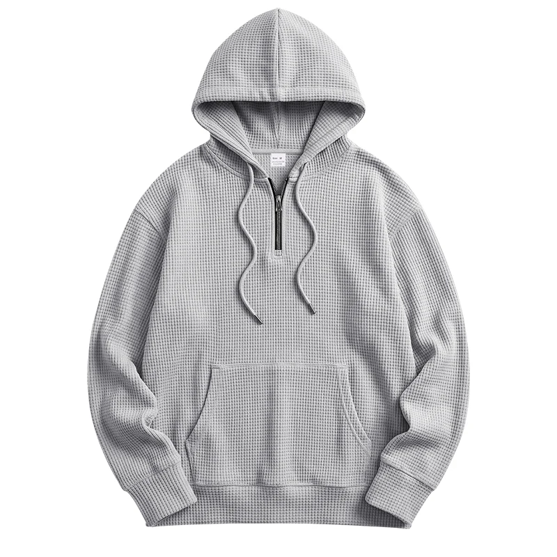 Herren Frühling und Herbst Einteiliger Waffel-Strick 1/4 Reißverschluss Lässiger Loser Kapuzenpullover, Geeignet für den Täglichen Gebrauch – Detail 15