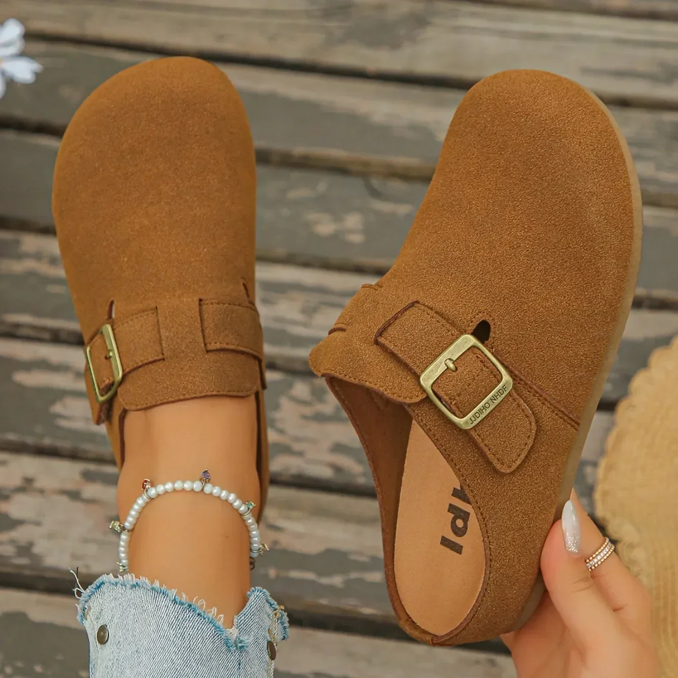 Modische Damen Wildleder-Mules Hausschuhe 2026 Damen Clogs mit Korksohle Sandalen mit Fußgewölbestütze Outdoor-Strand-Slides Hausschuhe für Damen – Detail 15