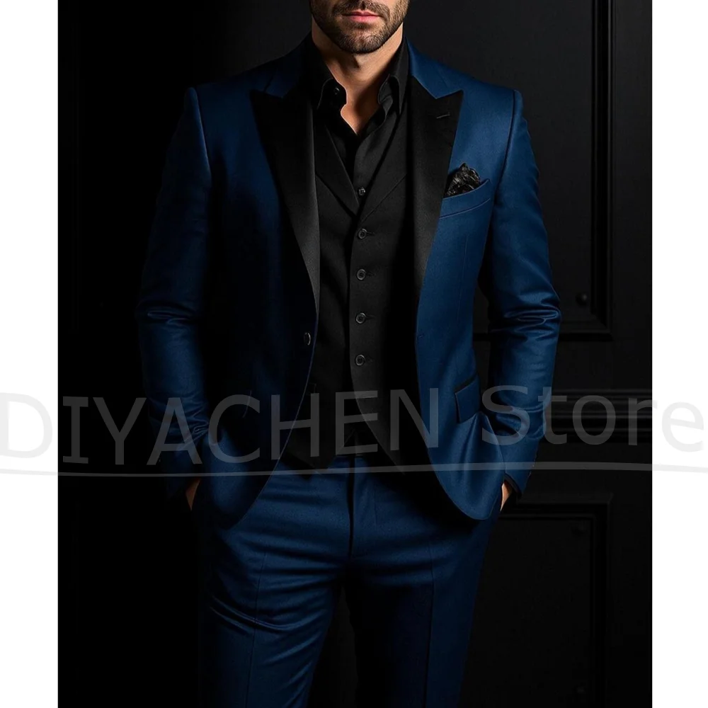 

Chic Peak Lapel Men Suits Fashion One Button Evening Party Prom Tuxedos Slim Formal Groom Wedding Male Suit 3 Piece Sets