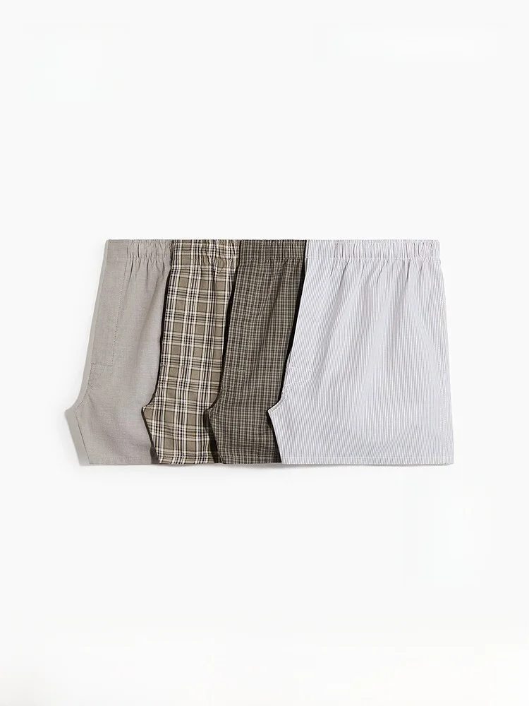 H&M Men's Summer New Style 4-Pack Woven Boxer Shorts Breathable Comfortable Cotton Underwear Mid-Waist Youth Fashion