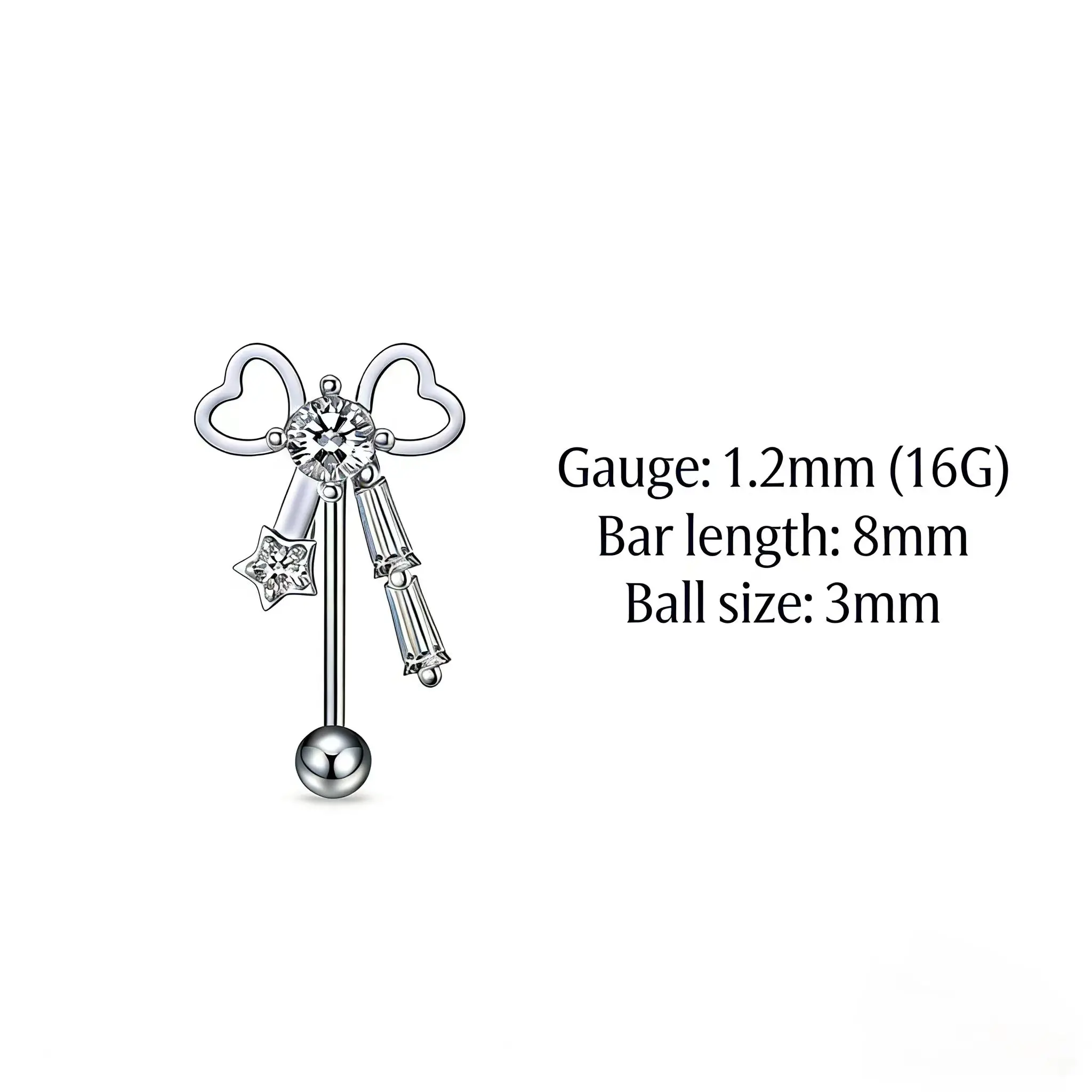 1PC CZ Dangle Curved Barbell for Eyebrow/Cartilage Piercing, Stainless Steel Eyebrow Ring with Tassel Charm