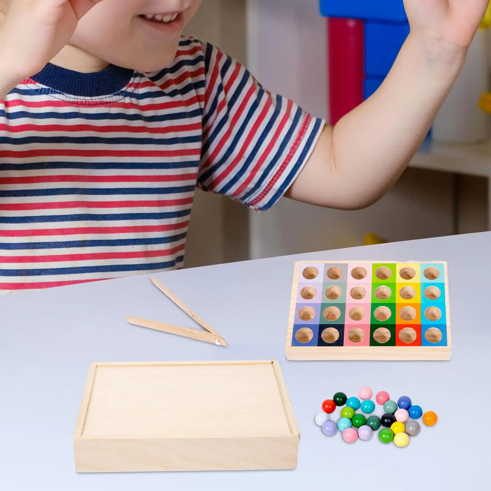 Wooden Peg Board Beads Game Development Fine Motor Skills Preschool Valentines Day Gifts Educational Color Sorting Balls Game