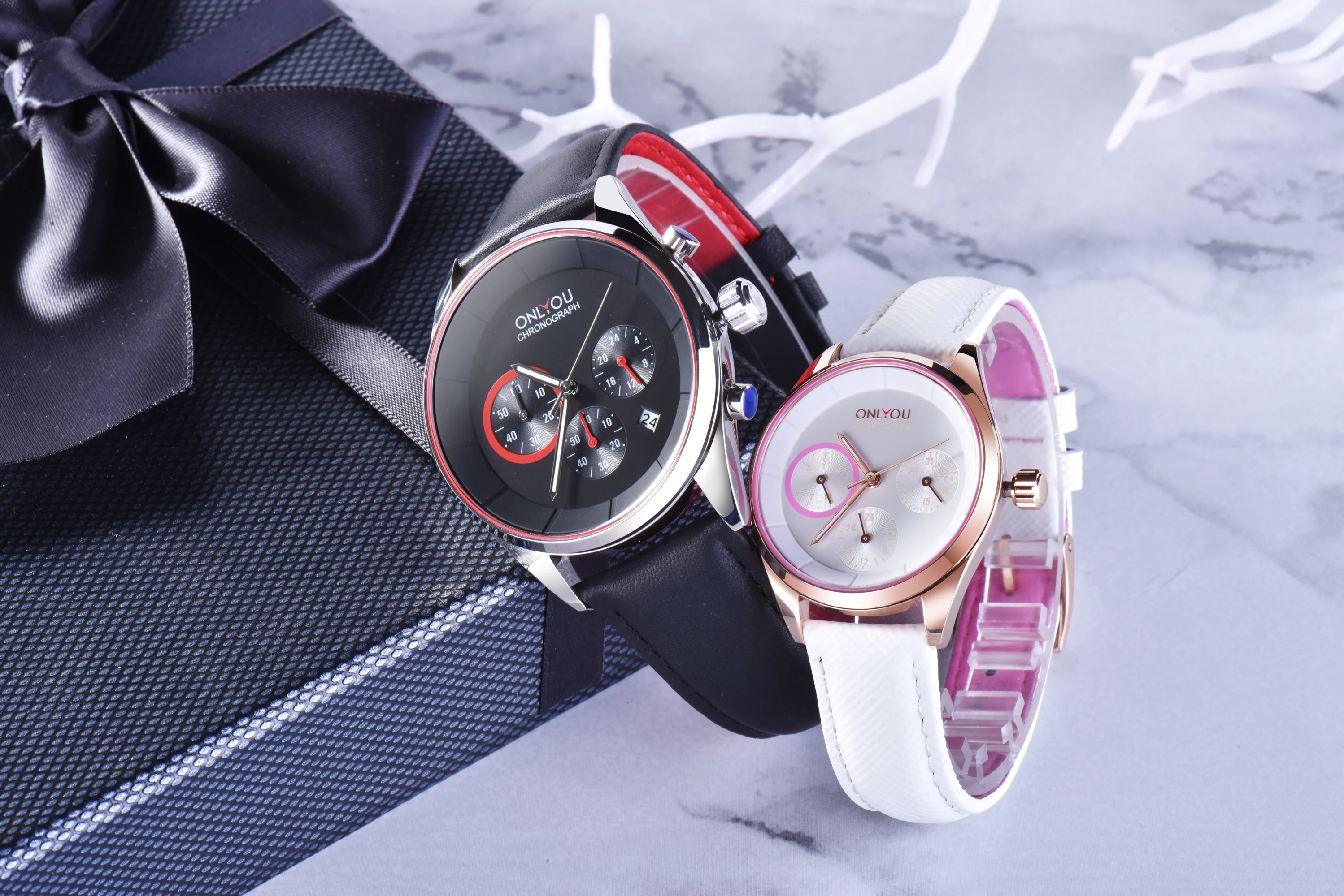 ساعة رياضية كاجوال أنيقة من ONLYOU للأزواج، ساعة يد رجالية ونسائية مقاومة للماء بحزام من الجلد الطبيعي، متضمنة صندوق الساعة