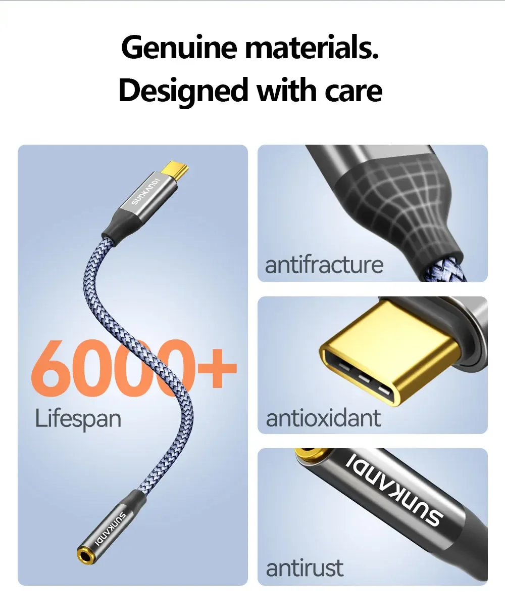SUNKANDI USB C auf 3,5 mm Buchse Kopfhörer-Adapter, Typ C auf 3,5 mm Buchse Aux-Audiokabel für iPhone 16 15, Samsung Xiaomi – Detail 5