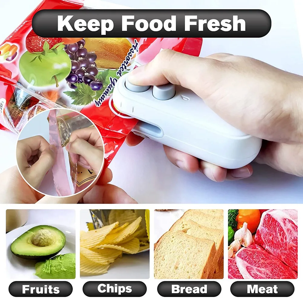 Chip Bag Sealer,Handheld Bag Heat Vacuum Sealer Rechargable,Portable Bag Resealer Sealing Machine for Plastic Bags-White
