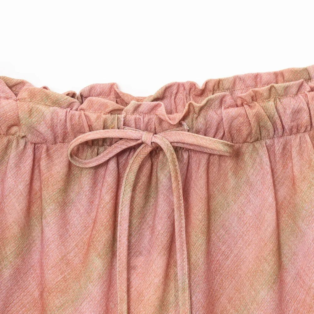 Dames linnen gemengd midi rok midden taille trekkoord riem A-lijn onderkant zomer nieuwe modieuze halve lengte rok