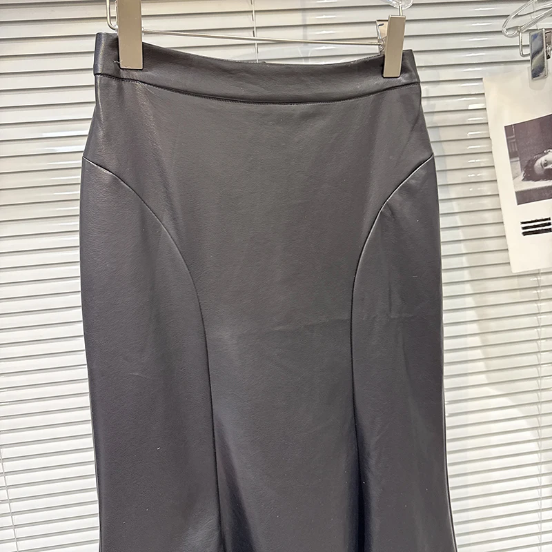 Kbq sólido minimalista imitação de couro tecido sereia saia para mulheres cintura alta temperamento saia longa estilo moda feminina novo