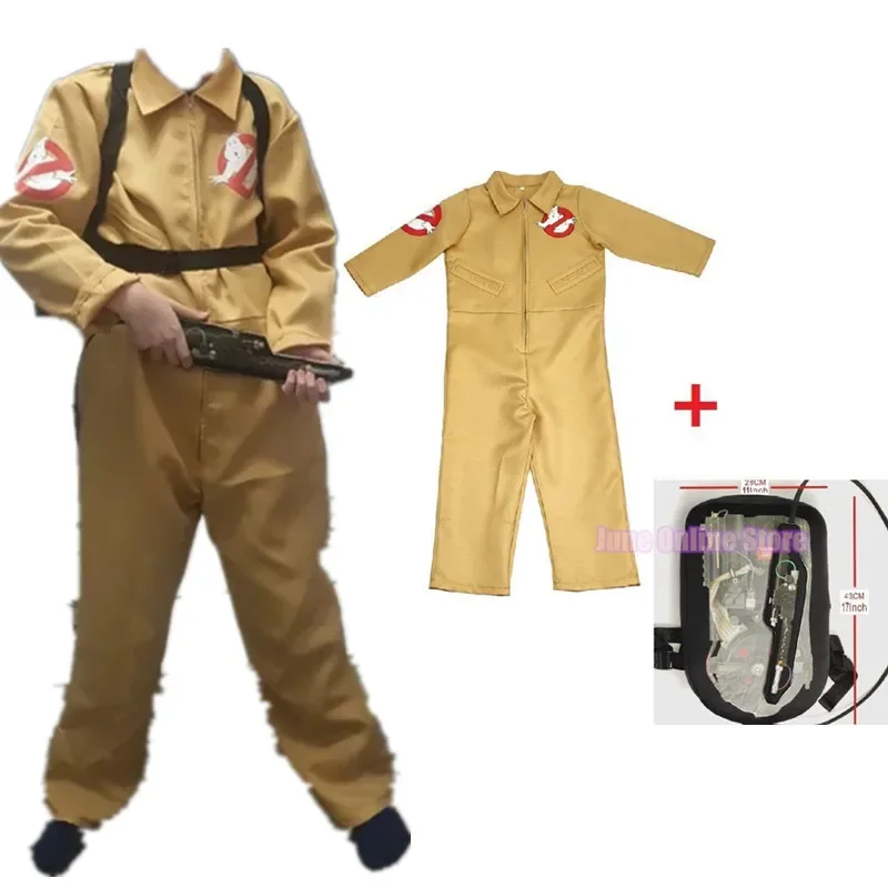 

Kid Halloween Costumes Movie Theme Ghostbusters Uniform Cosplay Clothing Jumpsuit Bag Suitable Adult And 3-15 Years Children