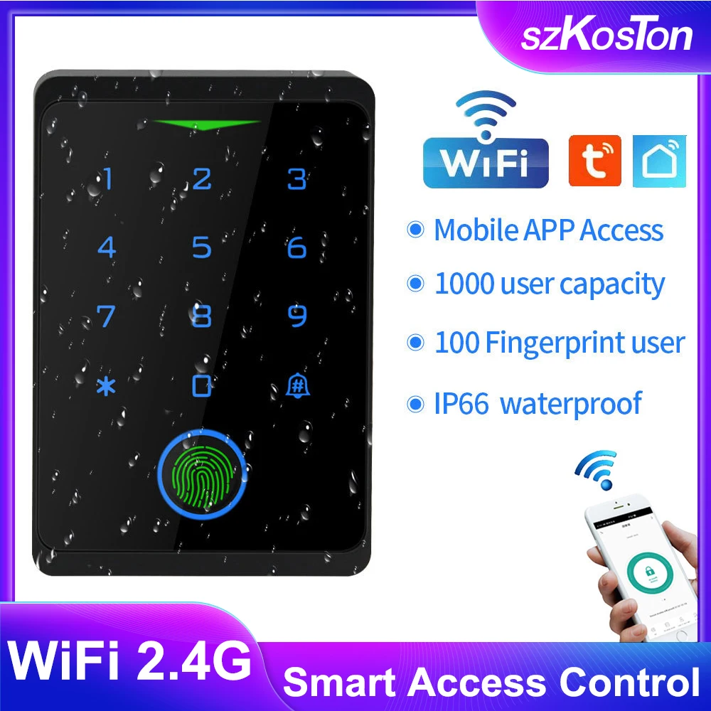 Tuya WIFI Access Control Waterproof Keyless Fingerprint Standalone Keypad Smart Life APP Remote Unlock EM RFID Card Door Entry