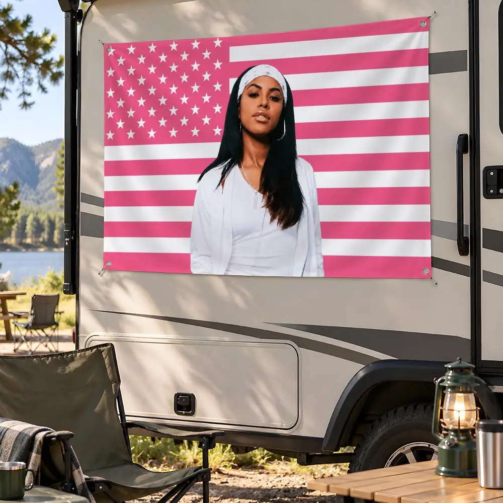 Singer RnB Aaliyah Flags Fan Flag Banner Outdoor Garden Lawn Yard Patio Camping Party Wall Decor Gift