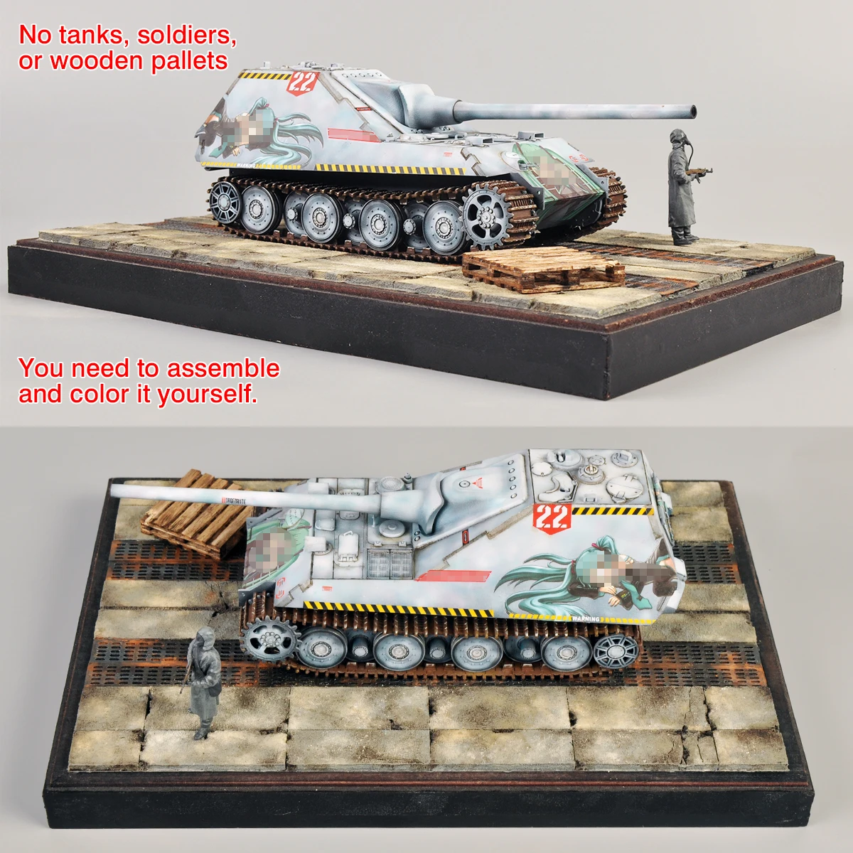 Architektonisches Gebäudemodell-Diorama, Maßstabsmodellbausatz, Holz-Display-Basis, Panzerfahrzeuge, gepanzerte Autos, Ausstellungsständer 1/35 – Detail 1