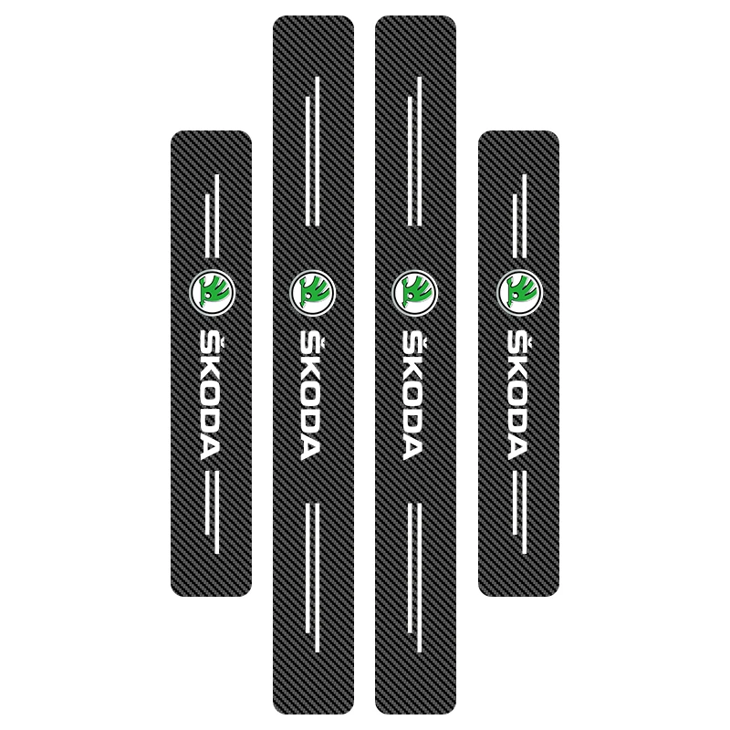 4Pcs Carbon Fiber Car Door Sill Protector Threshold Stickers For Skoda Octavia Fabia Kamiq Kapoq Kodiaq Rapid SCALA Superb