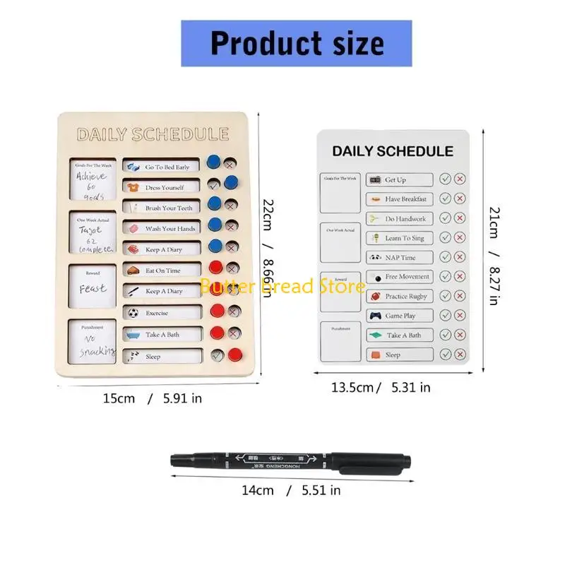 W89C Chores Chart Daily Checklist Board Routine Chart with 3 Chore Cards and 1 Double Ended Marker